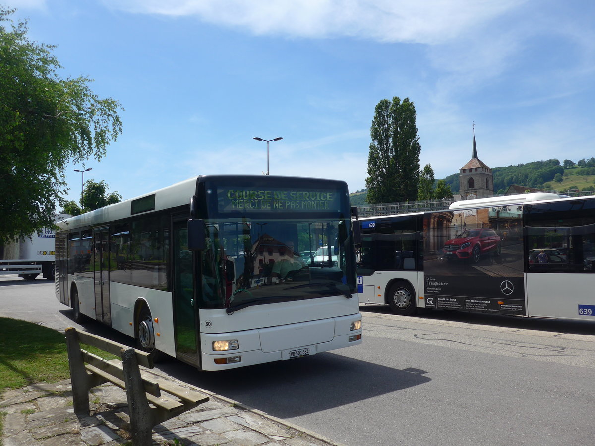 (206'819) - Interbus, Yverdon - Nr. 60/VD 501'684 - MAN (ex transN, La Chaux-de-Fonds Nr. 205; ex TN Neuch�tel Nr. 205) am 24. Juni 2019 beim Bahnhof Moudon