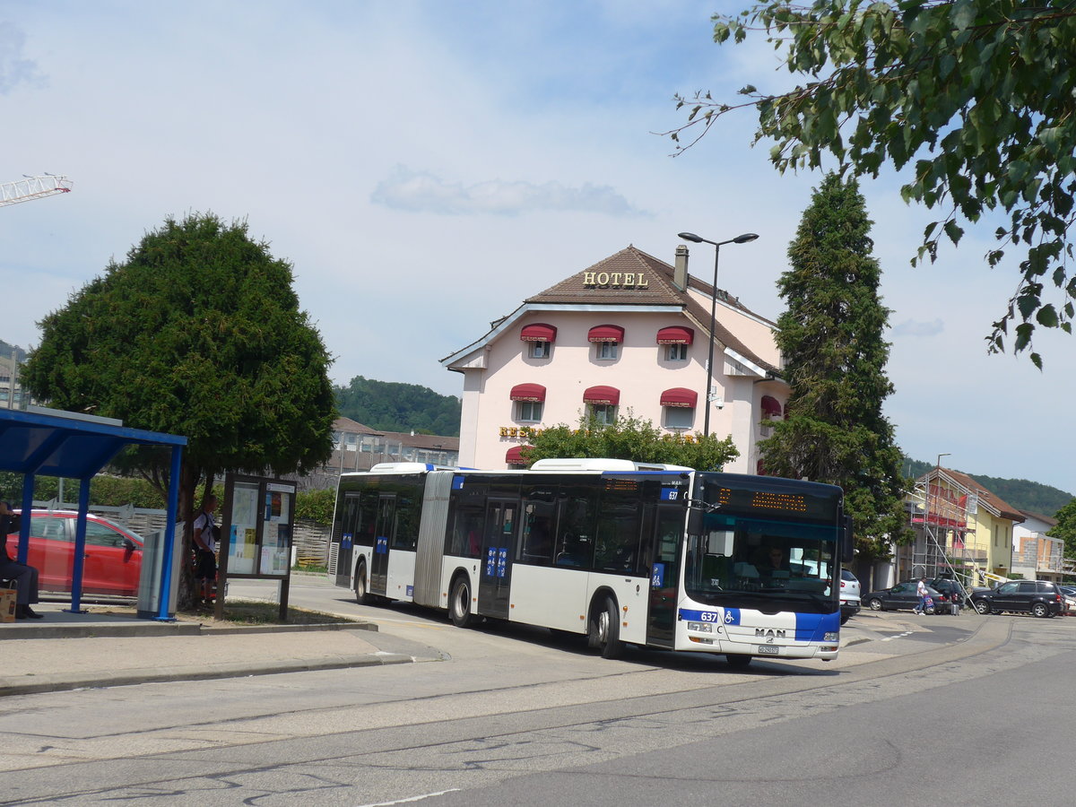(208'111) - TL Lausanne - Nr. 637/VD 290'571 - MAN am 22. Juli 2019 beim Bahnhof Moudon