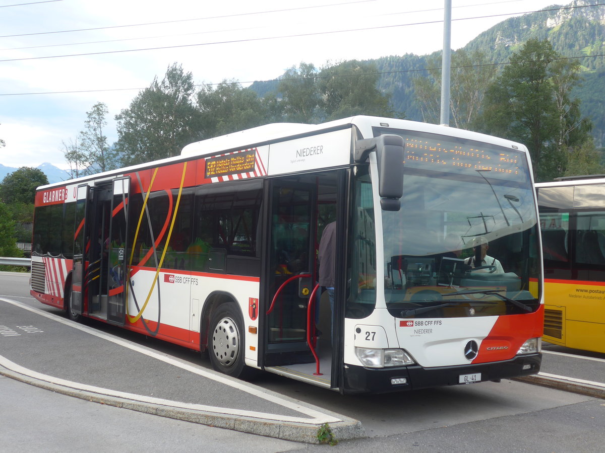 (208'753) - Niederer, Filzbach - Nr. 27/GL 41 - Mercedes am 17. August 2019 beim Bahnhof Ziegelbr�cke