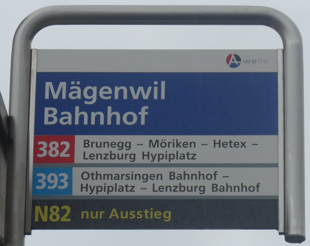 (209'392) - A-welle-Haltestellenschild - M�genwil, Bahnhof - am 8. September 2019