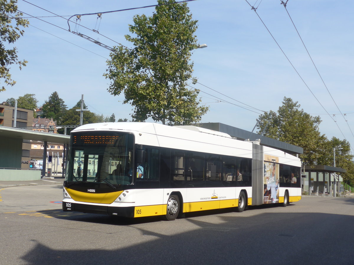 (209'589) - VBSH Schaffhausen - Nr. 105 - Hess/Hess Gelenktrolleybus am 14. September 2019 beim Bahnhof Schaffhausen