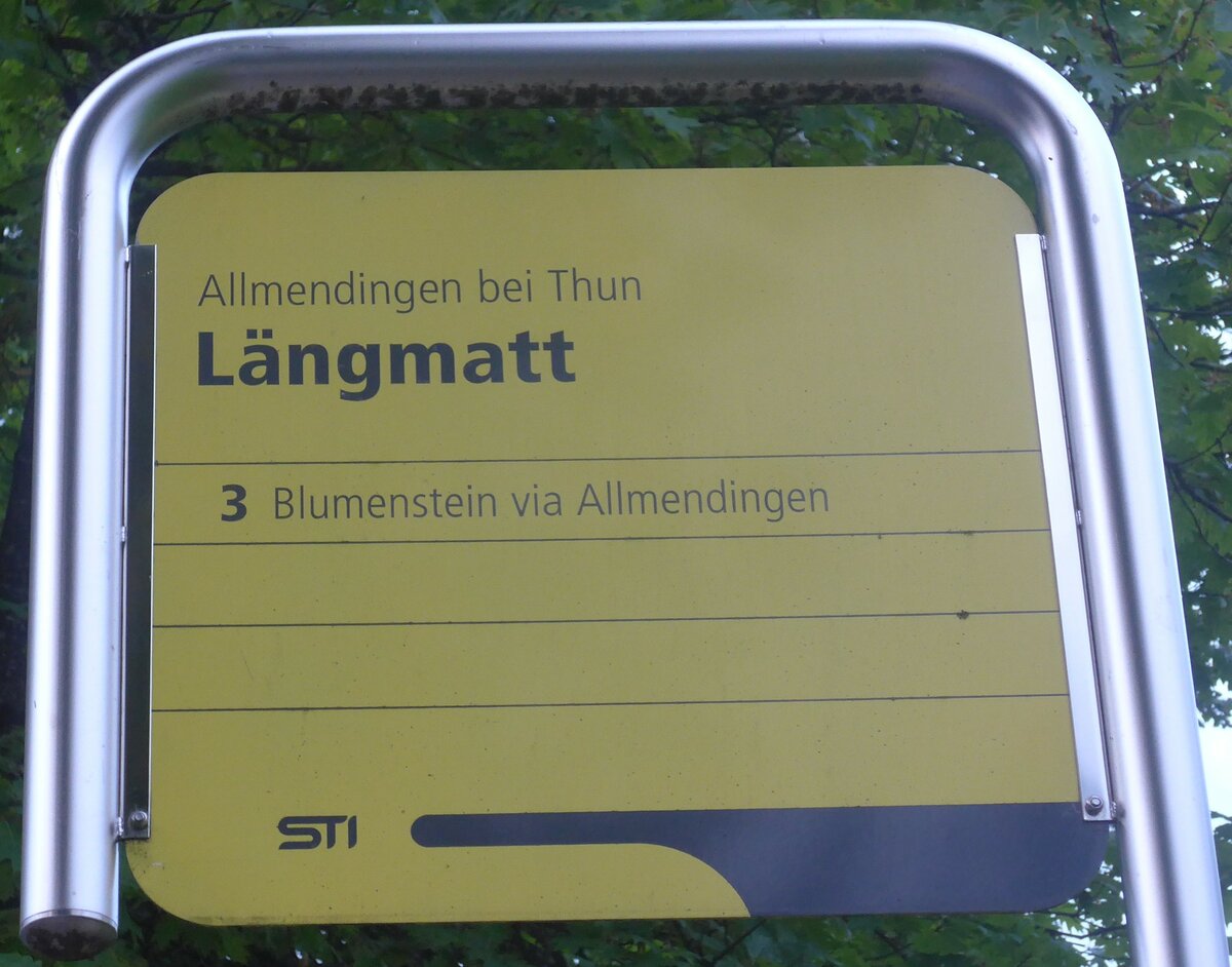 (209'731) - STI-Haltestellenschild - Allmendingen bei Thun, L�ngmatt - am 22. September 2019