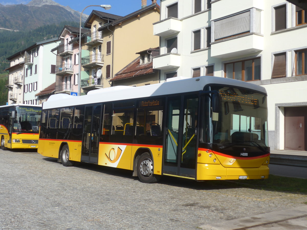 (209'819) - Marchetti, Airolo - TI 183'247 - Scania/Hess (ex Busland, Burgdorf Nr. 41; ex Demofahrzeug Hess, Bellach) am 28. September 2019 beim Bahnhof Airolo