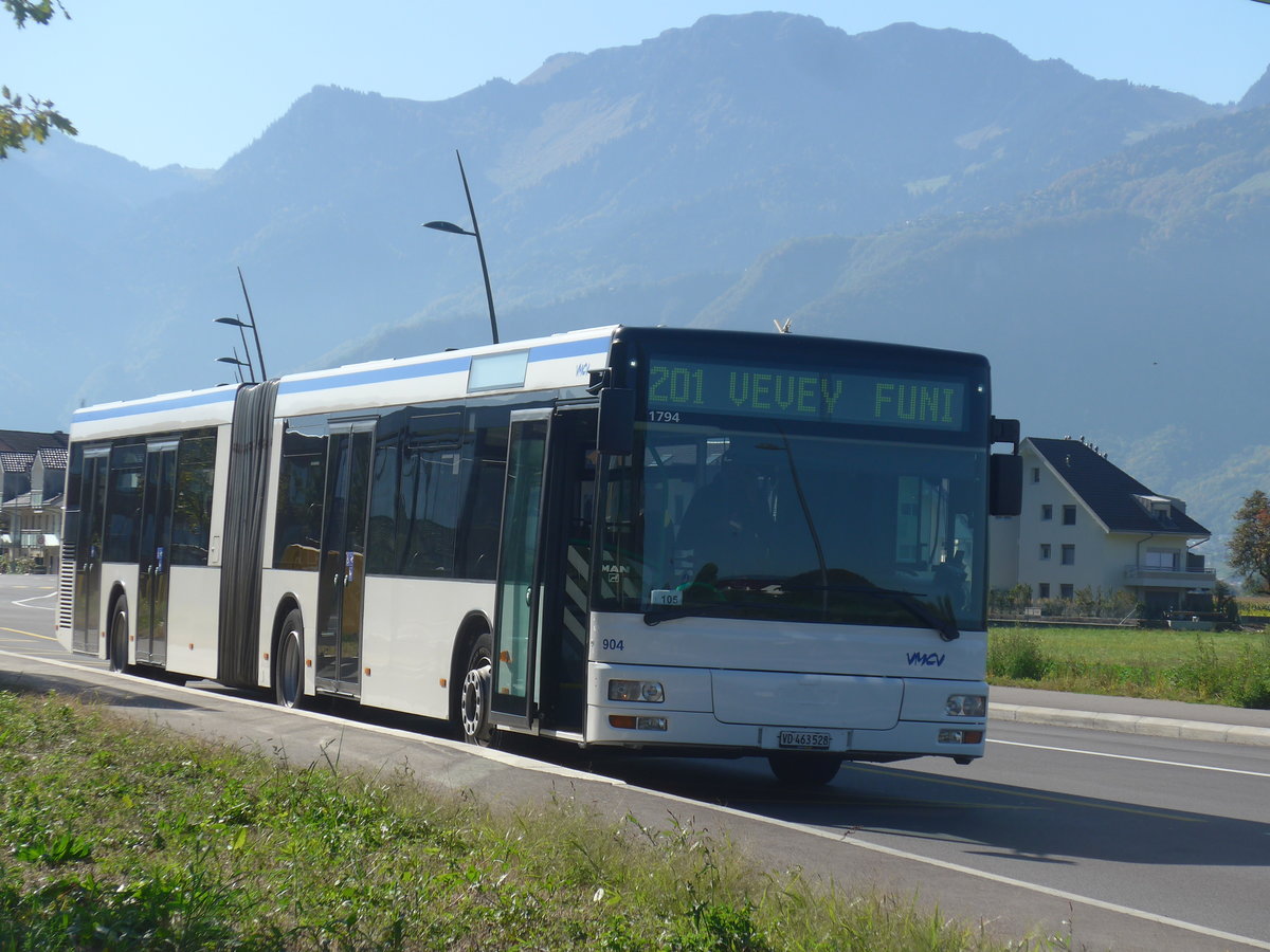 (210'307) - VMCV Clarens - Nr. 904/VD 463'528 - MAN (ex transN, La Chaux-de-Fonds Nr. 241; ex TN Neuch�tel Nr. 241) am 14. Oktober 2019 in Rennaz, H�pital