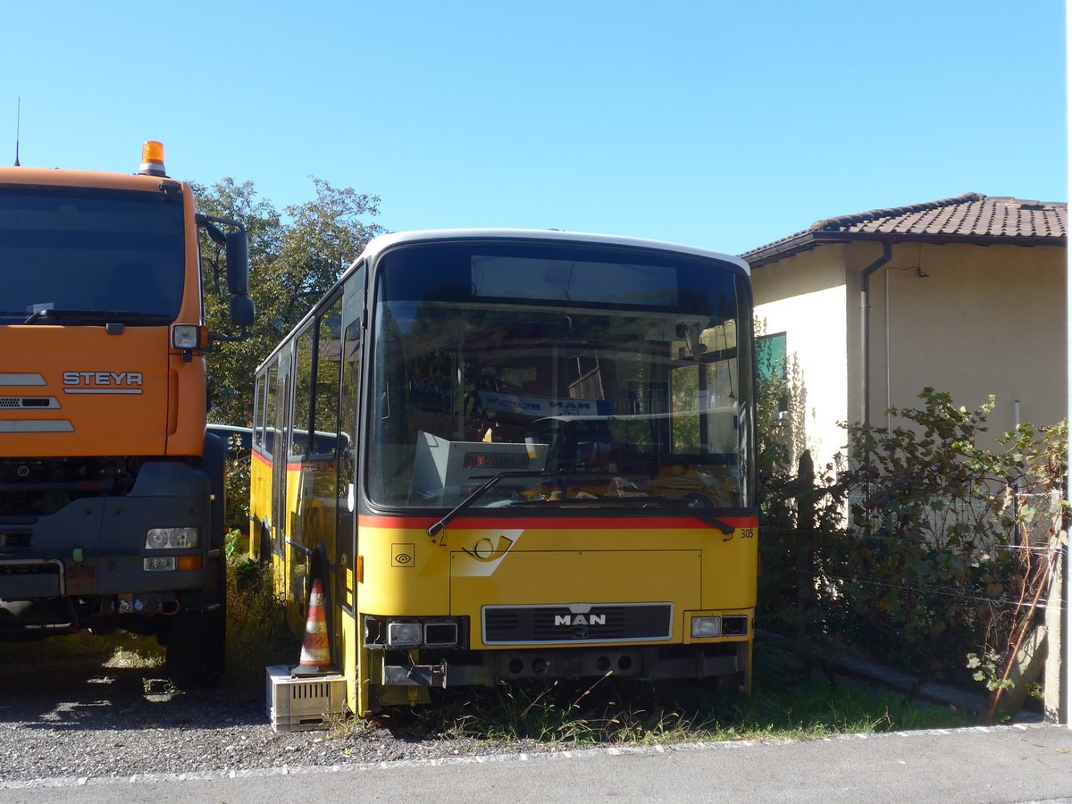 (210'549) - AutoPostale Ticino - Nr. 305 - MAN/Lauber (ex Autopostale, Croglio; ex Feretti, Sessa) am 26. Oktober 2019 in Maroggia, Garage Merzaghi