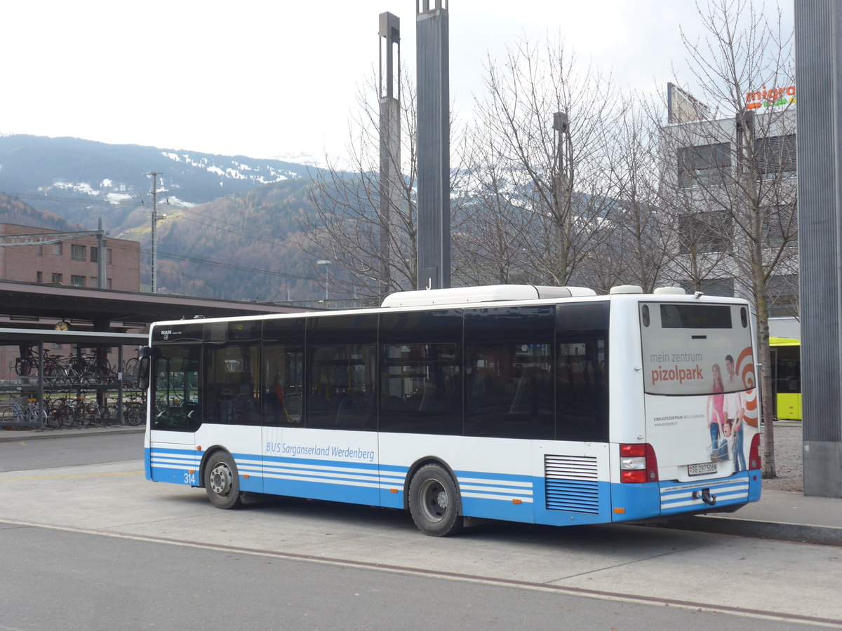 (212'657) - BSW Sargans - Nr. 314/SG 297'506 - MAN/G�ppel am 7. Dezember 2019 beim Bahnhof Sargans