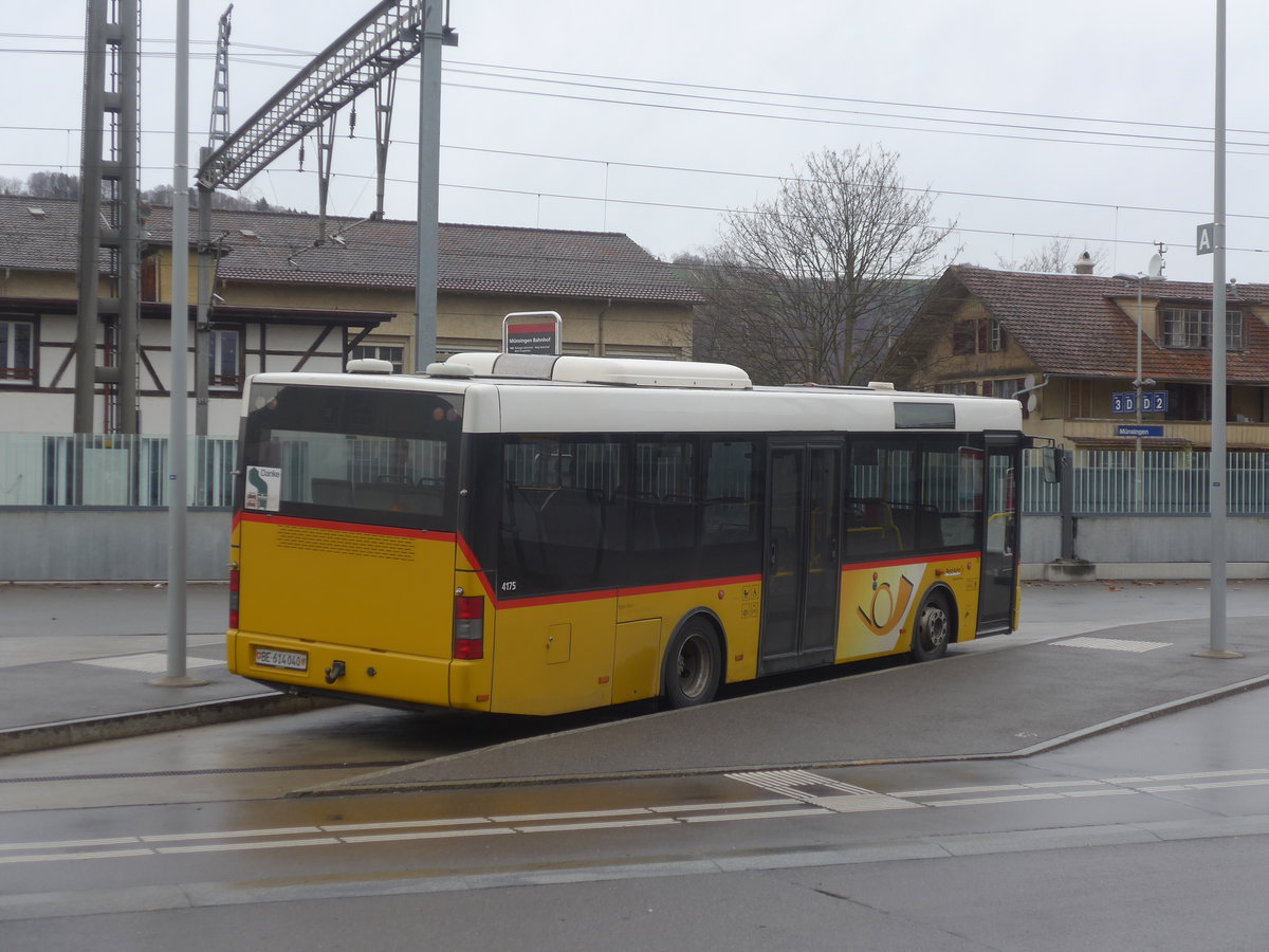 (212'855) - PostAuto Bern - BE 614'040 - MAN/G�ppel (ex AVG Meiringen Nr. 72) am 9. Dezember 2019 beim Bahnhof M�nsingen