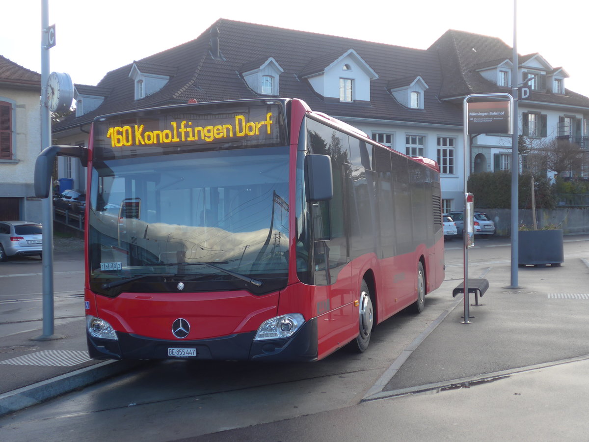 (212'914) - Bernmobil, Bern - Nr. 447/BE 855'447 - Mercedes am 14. Dezember 2019 beim Bahnhof M�nsingen