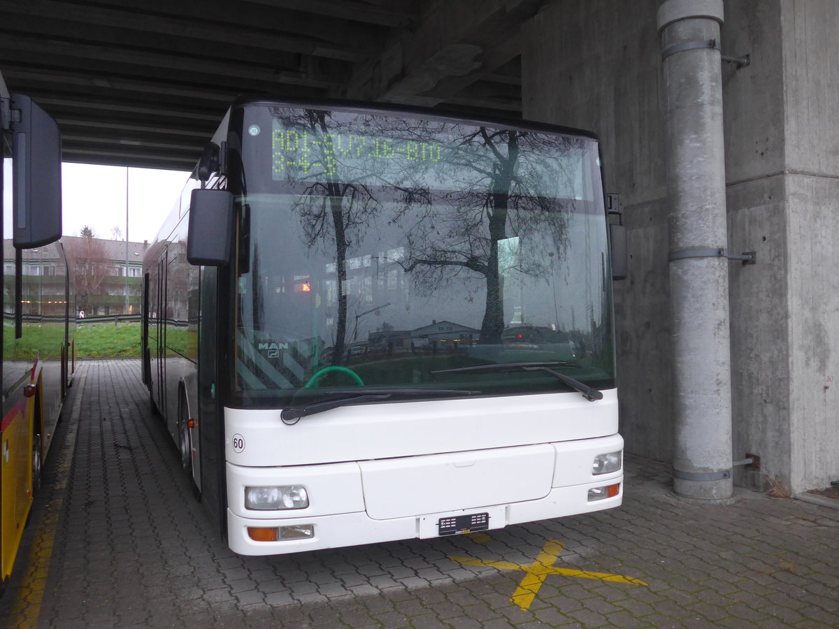 (213'014) - Interbus, Yverdon - Nr. 60 - MAN (ex transN, La chaux-de-Fonds Nr. 205; ex TN Neuchtel Nr. 205) am 22. Dezember 2019 in Kerzers, Murtenstrasse