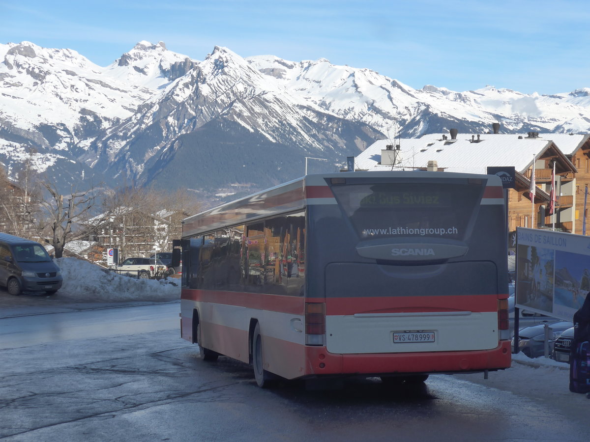 (213'340) - Lathion, Sion - Nr. 26/VS 478'999 - Scania/Hess (ex AAGS Schwyz Nr. 12) am 4. Januar 2020 in Haute-Nendaz, T�l�cabine