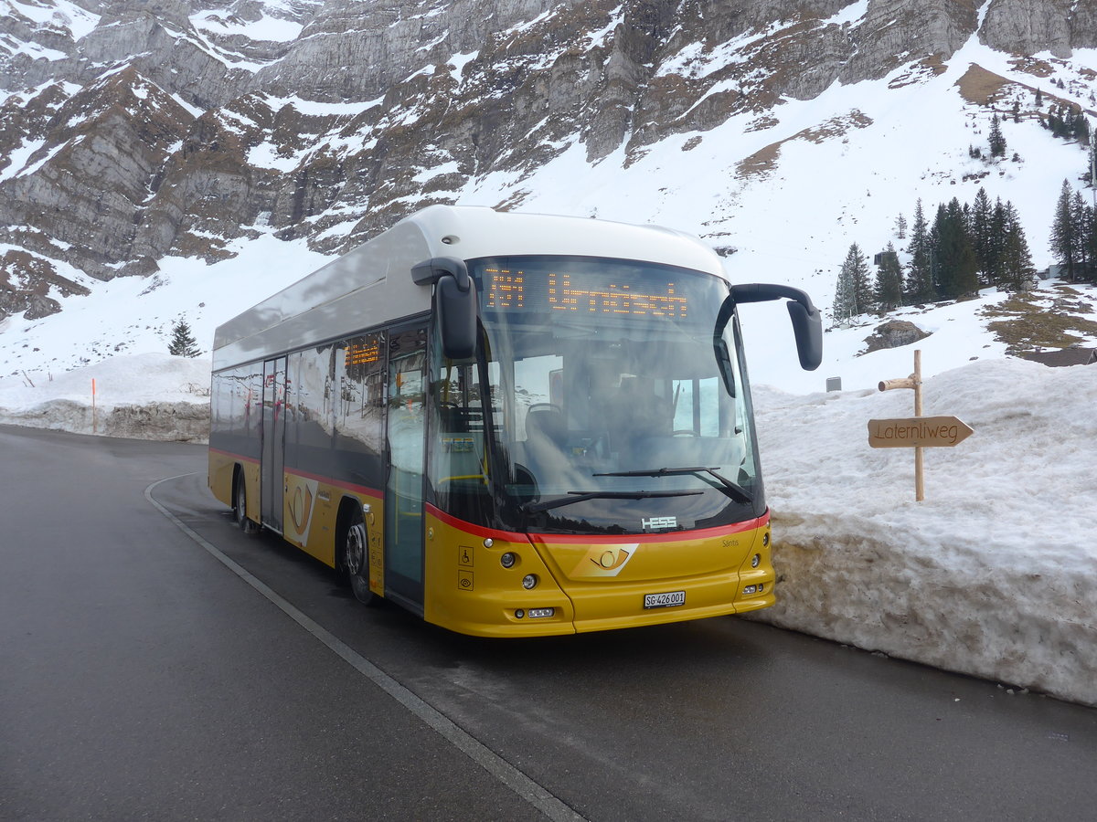 (214'016) - PostAuto Ostschweiz - SG 426'001 - Hess am 1. Februar 2020 in Schwgalp, Sntis-Schwebebahn