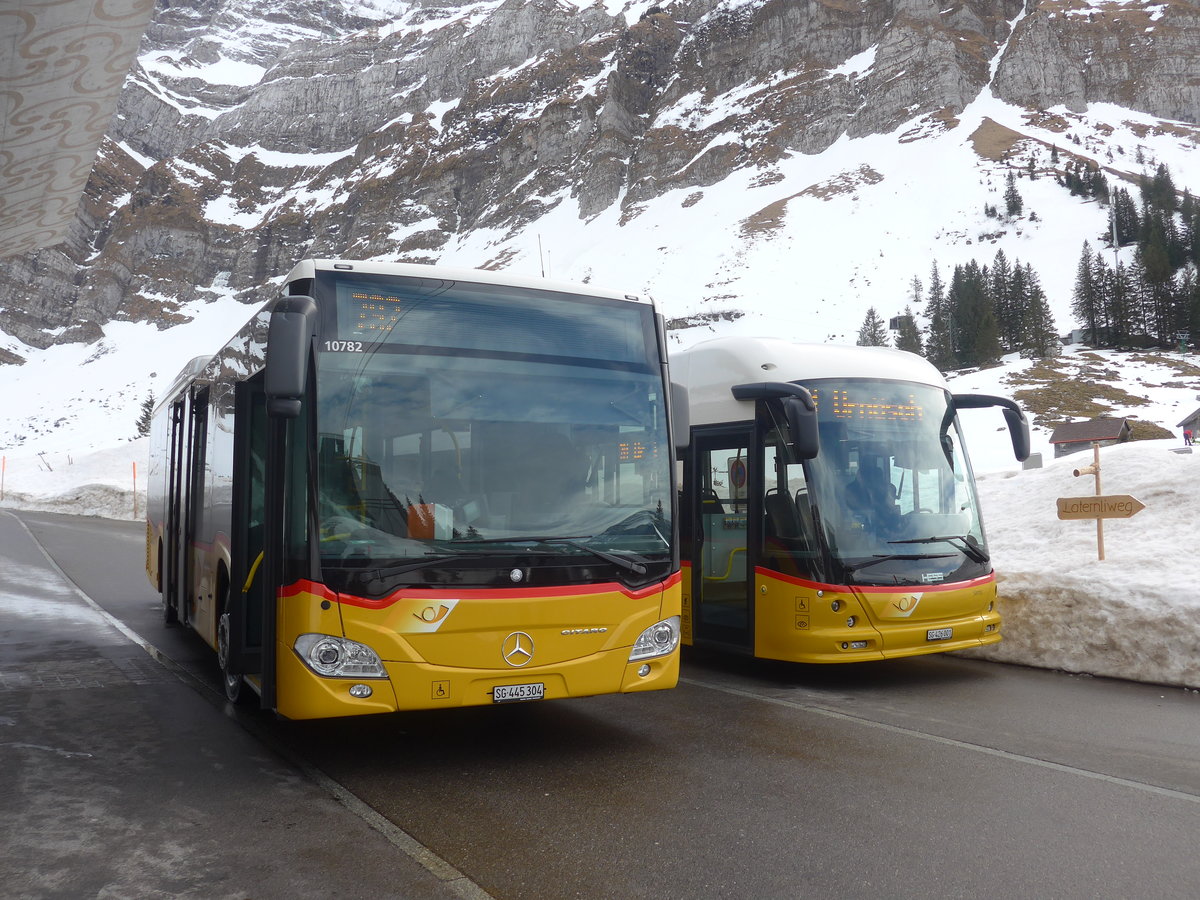 (214'025) - PostAuto Ostschweiz - SG 445'304 - Mercedes am 1. Februar 2020 in Schwgalp, Sntis-Schwebebahn