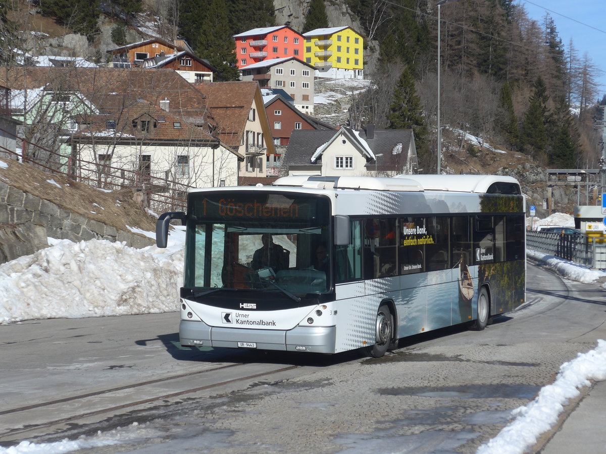 (214'158) - AAGU Altdorf - Nr. 3/UR 9443 - Hess am 9. Februar 2020 beim Bahnhof Gschenen