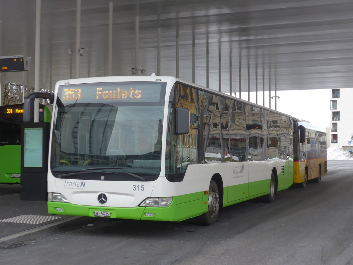 (214'251) - transN, La Chaux-de-Fonds - Nr. 315/NE 26'215 - Mercedes (ex TRN La Chaux-de-Fonds Nr. 315) am 16. Februar 2020 beim Bahnhof La Chaux-de-Fonds