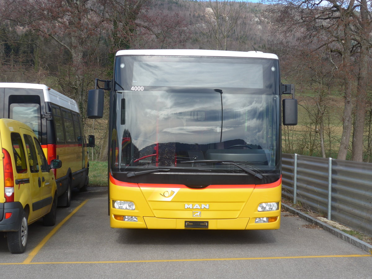 (214'317) - CarPostal Ouest - (JU 1925) - MAN/G�ppel (ex Stucki, Porrentruy Nr. 15) am 16. Februar 2020 in Develier, Parkplatz