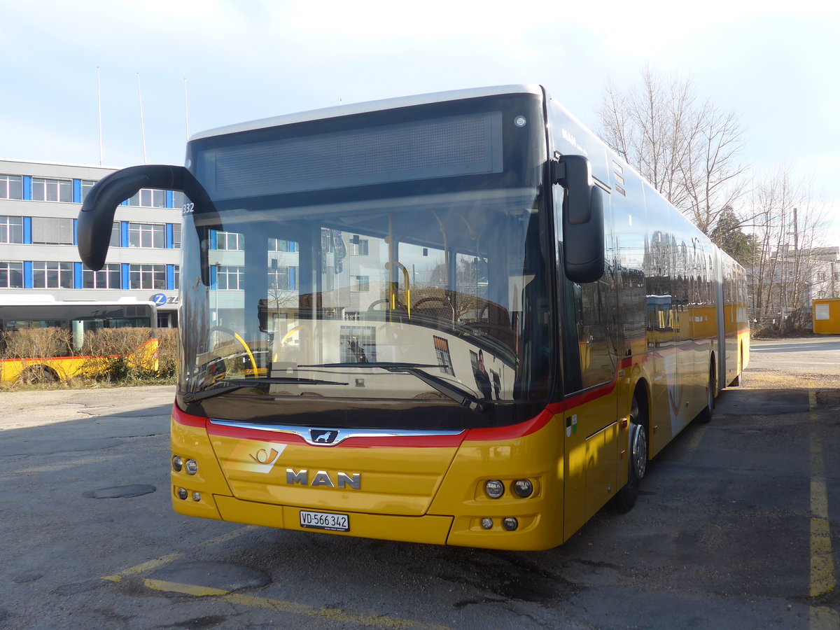 (214'355) - CarPostal Ouest - VD 566'342 - MAN am 16. Februar 2020 in Yverdon, Garage