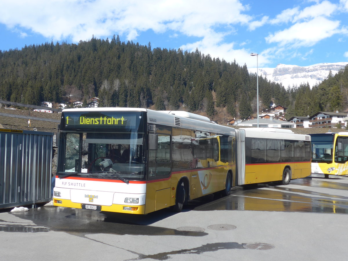 (214'995) - Stuppan, Flims - GR 80'411 - MAN (ex Steiner, Ortschwaben Nr. 20; ex Steiner, Ortschwaben Nr. 10) am 1. Mrz 2020 in Laax, Garage