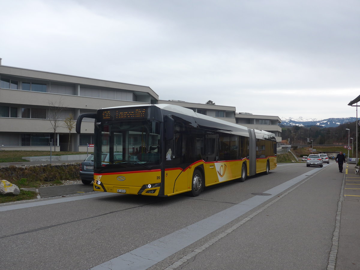 (215'024) - Steiner, Ortschwaben - Nr. 20/BE 32'333 - Solaris am 2. Mrz 2020 beim Bahnhof Thrishaus Dorf