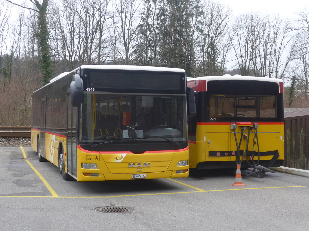 (215'031) - PostAuto Bern - Nr. 541/BE 675'387 - MAN am 2. Mrz 2020 in Laupen, Garage