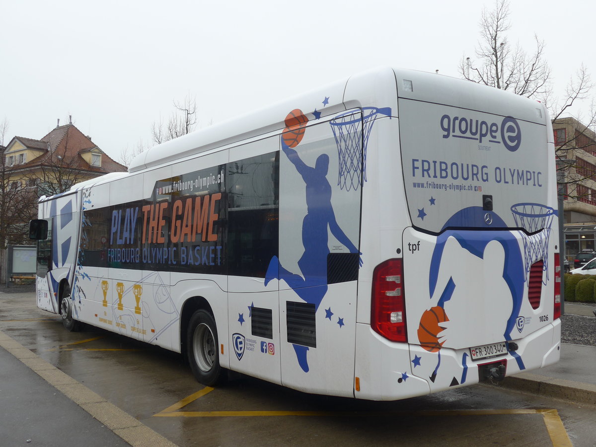 (215'054) - TPF Fribourg - Nr. 1026/FR 300'340 - Mercedes am 2. M�rz 2020 beim Bahnhof D�dingen