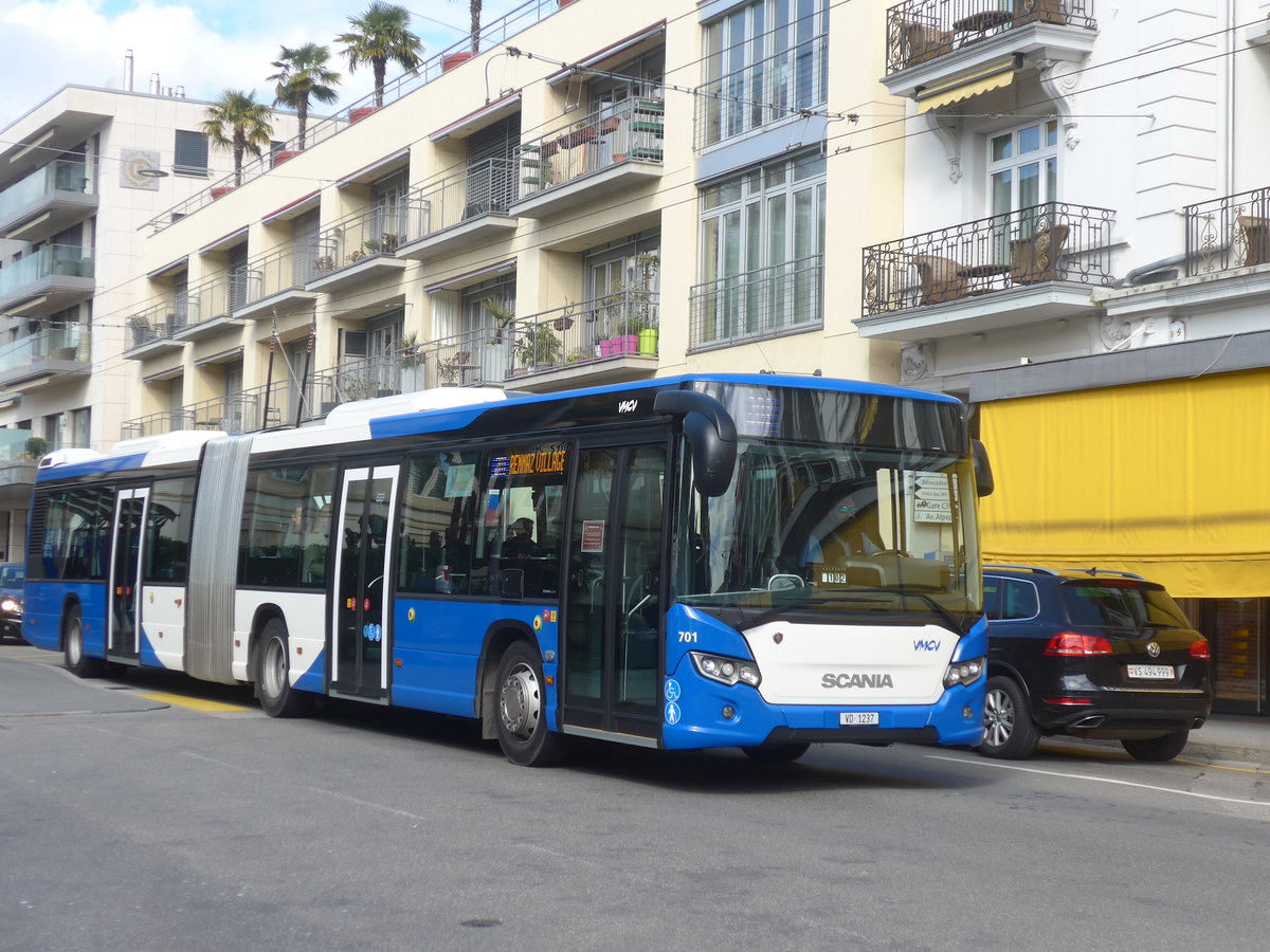 (215'149) - VMCV Clarens - Nr. 701/VD 1237 - Scania am 14. M�rz 2020 in Montreux, Escaliers de la Gare