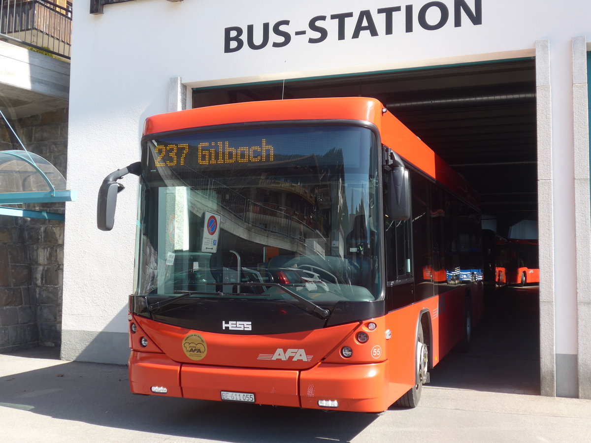 (215'543) - AFA Adelboden - Nr. 55/BE 611'055 - Scania/Hess am 25. Mrz 2020 in Adelboden, Busstation