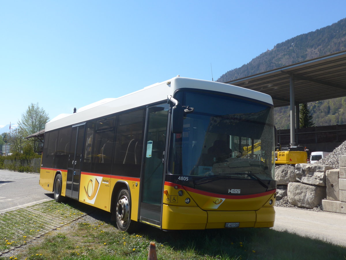 (216'073) - PostAuto Bern - BE 401'568 - Scania/Hess (ex AVG Meiringen Nr. 68; ex AVG Meiringen Nr. 59; ex Steiner, Messen) am 15. April 2020 in Interlaken, Garage