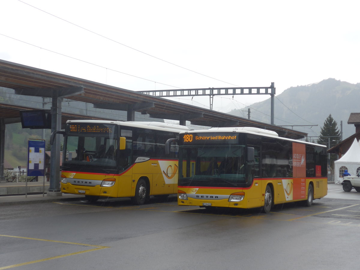 (216'515) - K�bli, Gstaad - BE 104'023 - Setra (ex Nr. 1) am 26. April 2020 beim Bahnhof Gstaad