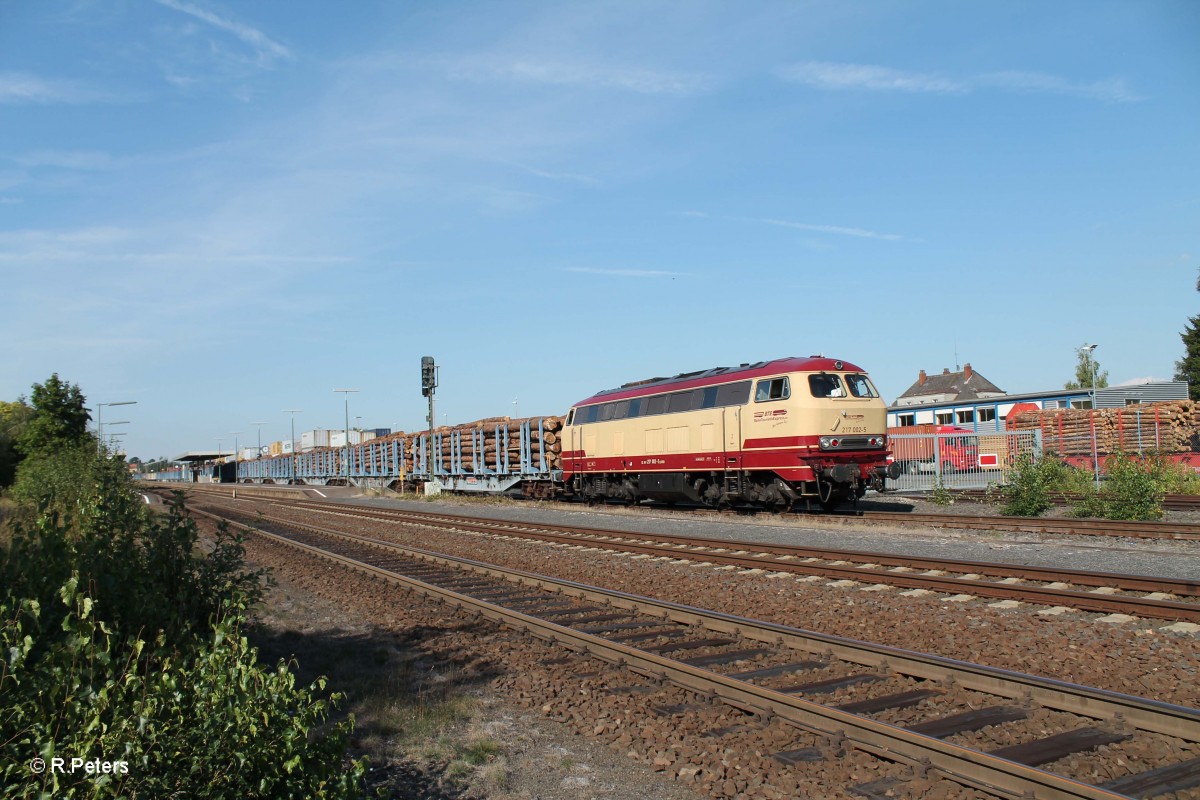 217 002 am Holzzug in Wiesau 07.09.13