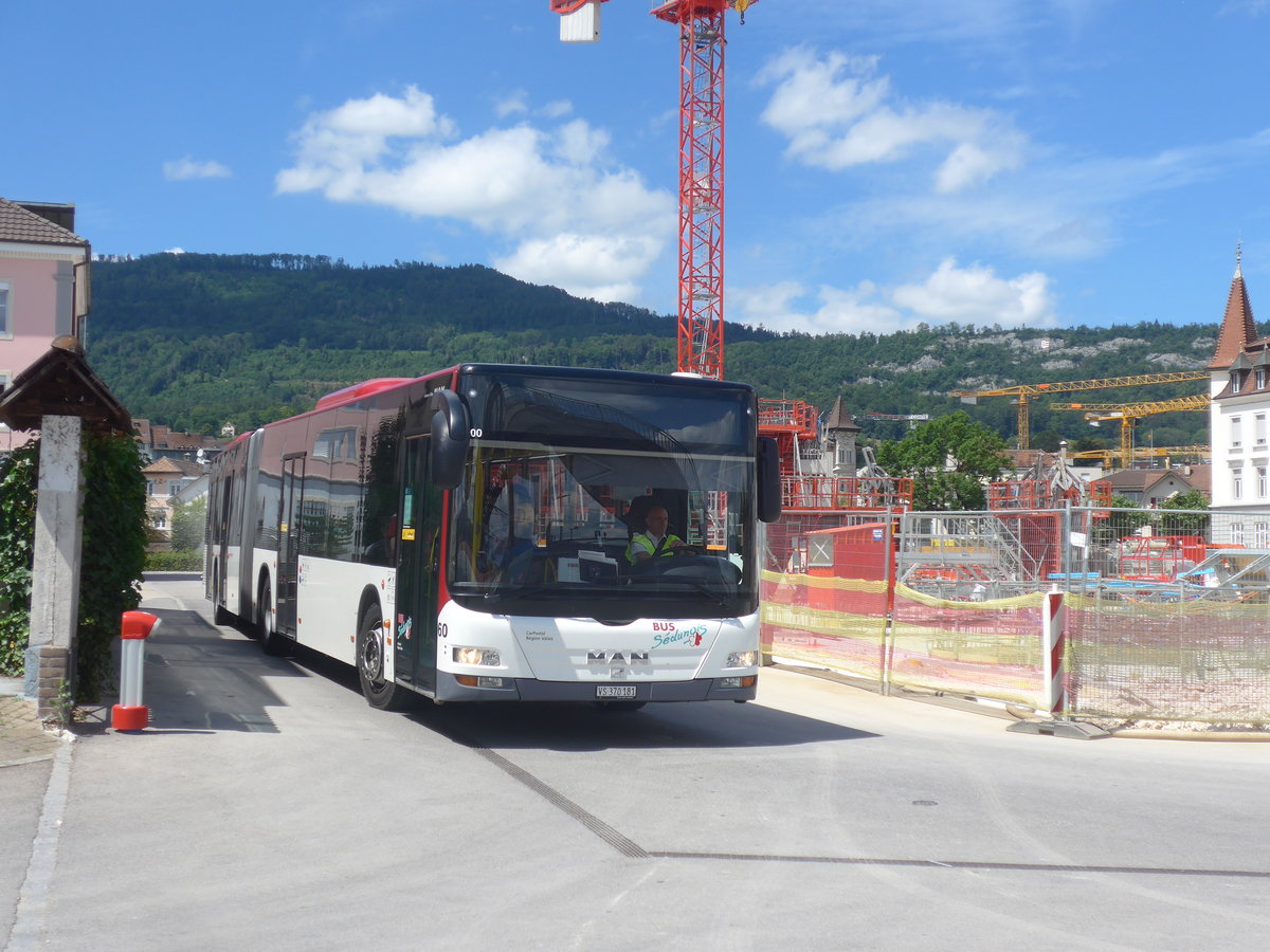 (218'378) - PostAuto Wallis - Nr. 60/VS 370'181 - MAN (ex Lathion, Sion Nr. 60) am 4. Juli 2020 beim Bahnhof Delmont