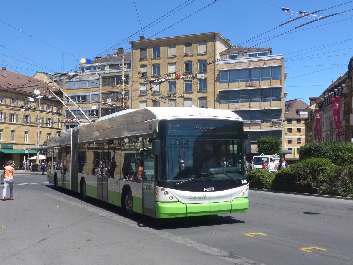 (218'550) - transN, La Chaux-de-Fonds - Nr. 146 - Hess/Hess Gelenktrolleybus (ex TN Neuch�tel Nr. 146) am 6. Juli 2020 in Neuch�tel, Place Pury