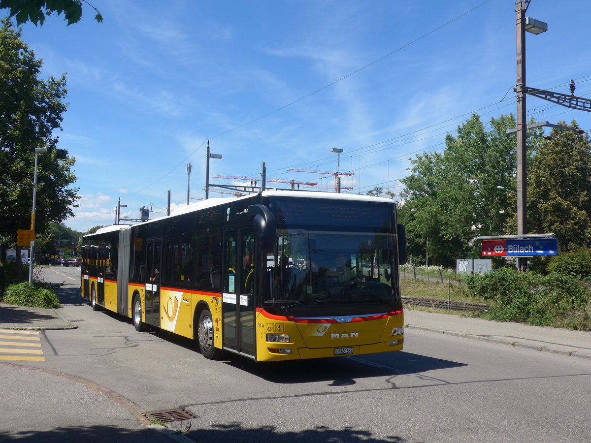 (218'751) - PostAuto Zrich - Nr. 314/ZH 780'683 - MAN am 18. Juli 2020 beim Bahnhof Blach