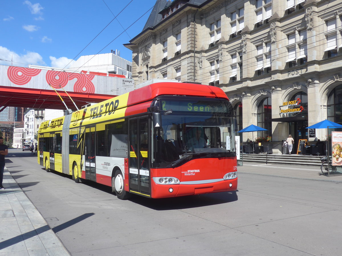 (218'782) - SW Winterthur - Nr. 179 - Solaris Gelenktrolleybus am 18. Juli 2020 beim Hauptbahnhof Winterthur