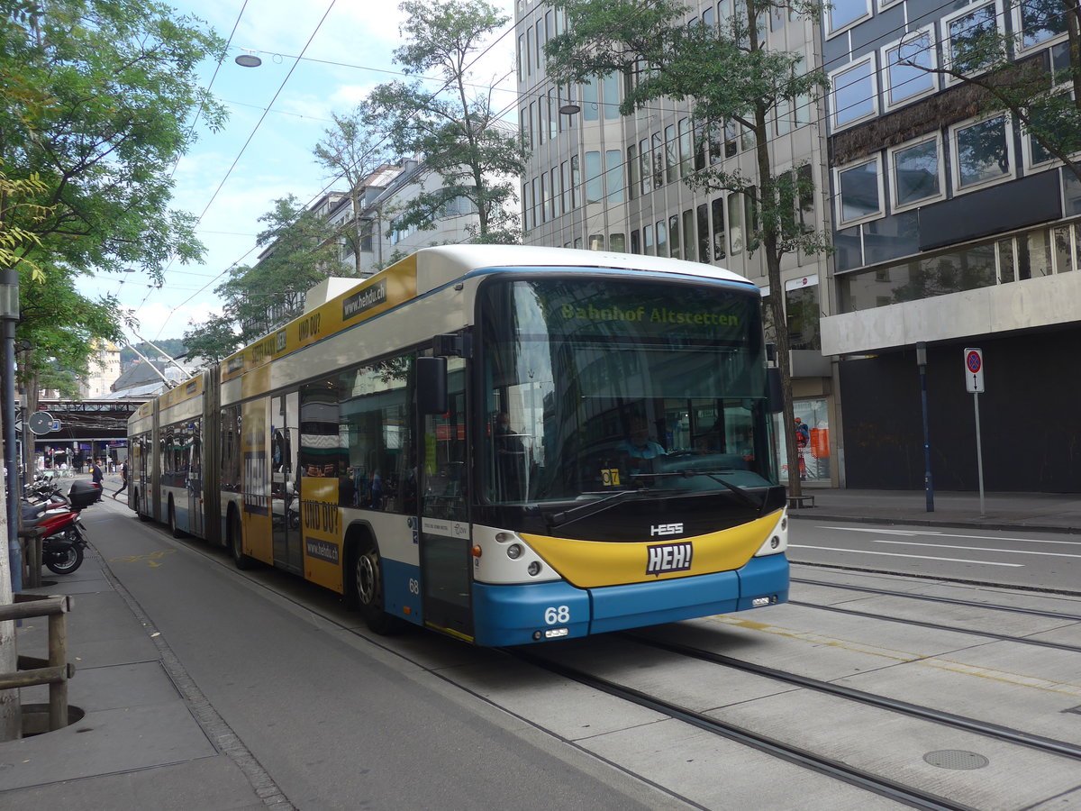(220'961) - VBZ Z�rich - Nr. 68 - Hess/Hess Doppelgelenktrolleybus am 22. September 2020 in Z�rich, L�wenstrasse