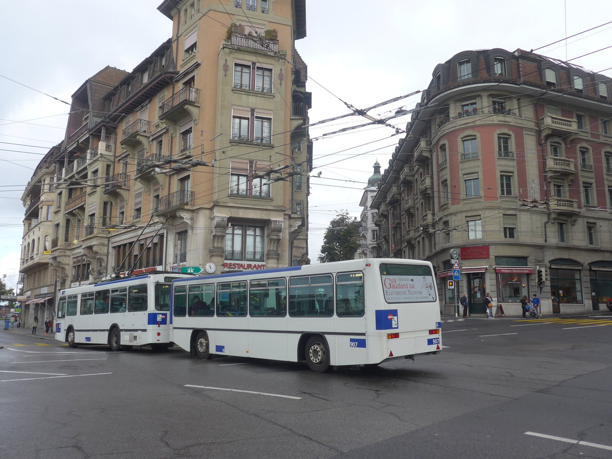 (221'033) - TL Lausanne - Nr. 907 - Lanz+Marti/Hess Personenanh�nger am 23. September 2020 in Lausanne, Chauderon