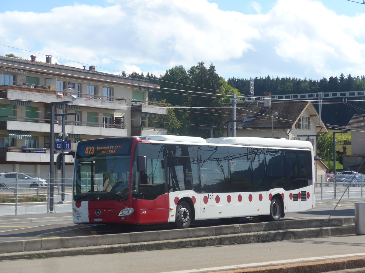 (221'105) - TPF Fribourg - Nr. 1018/FR 300'423 - Mercedes am 23. September 2020 beim Bahnhof Pal�zieux