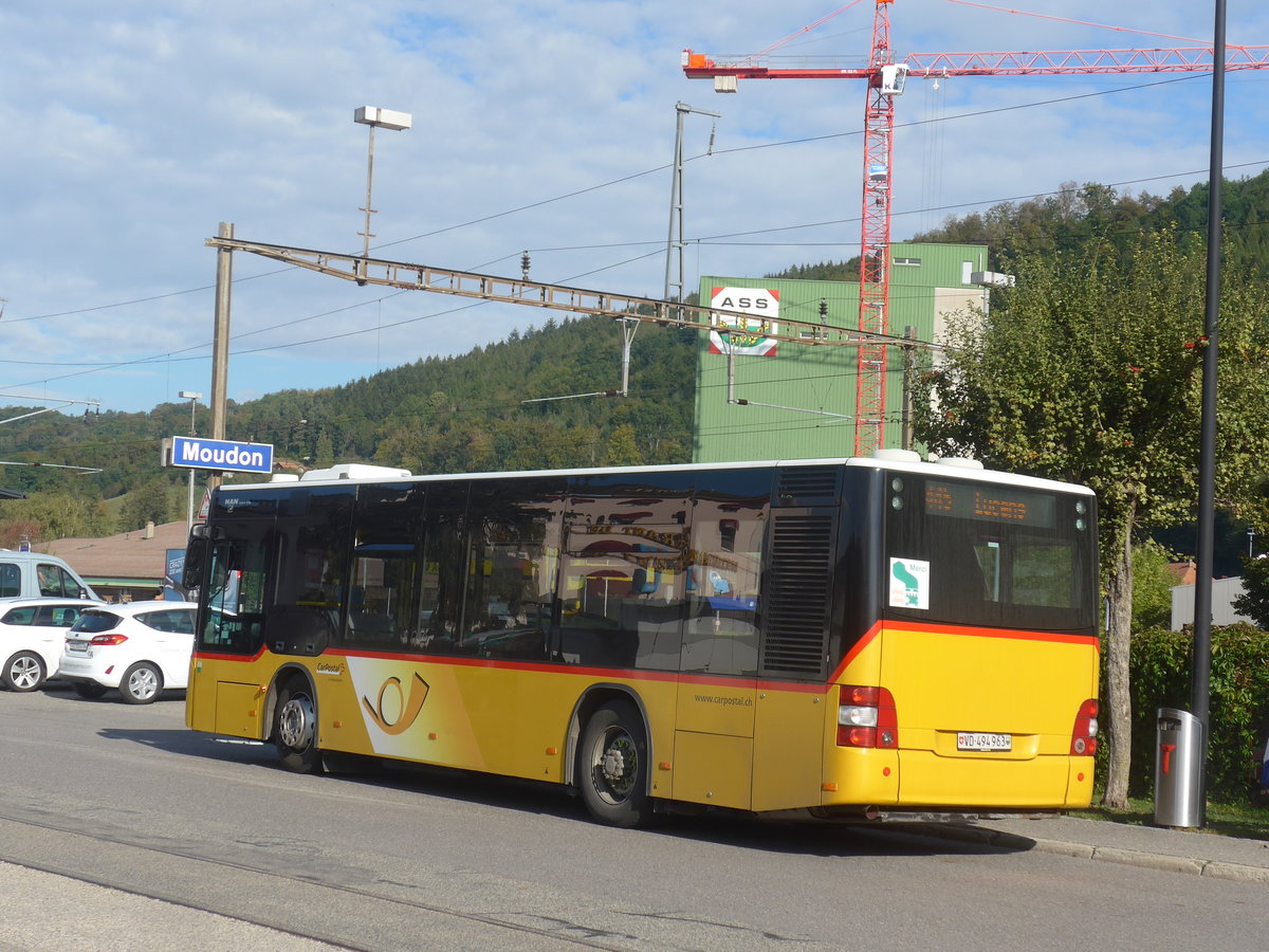 (221'137) - CarPostal Ouest - VD 494'963 - MAN/Gppel am 23. September 2020 beim Bahnhof Moudon