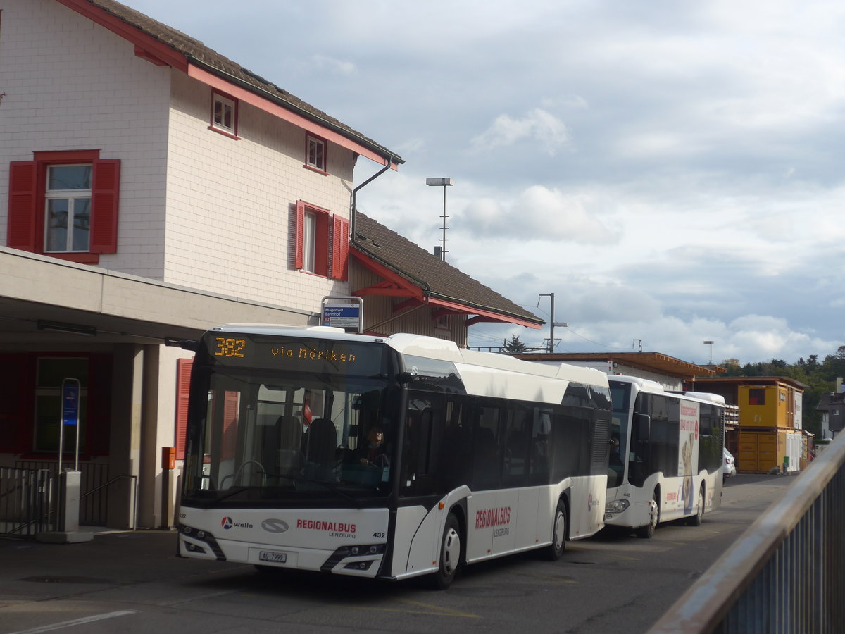 (221'525) - Knecht, Windisch - Nr. 432/AG 7999 - Solaris am 27. September 2020 beim Bahnhof (ohne Aussenspiegel!) Mgenwil