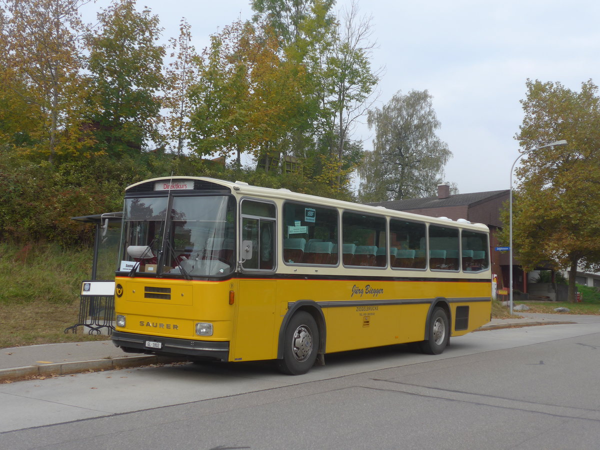 (221'955) - Biegger, Uster - Nr. 9/GL 1802 - Saurer/R&J (ex P 24'366) am 18. Oktober 2020 beim Bahnhof B�retswil