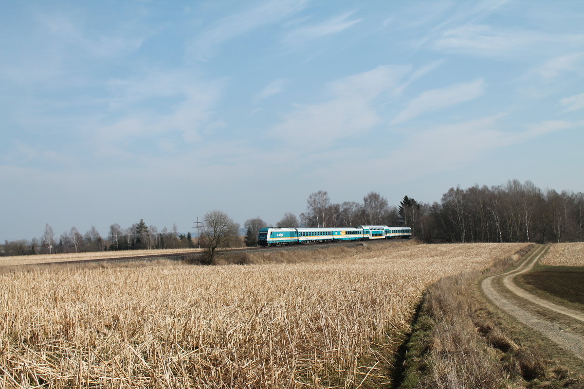 223 063 zieht als ALX84106 München - Hof bei Unterthölau vorbei. 18.03.16