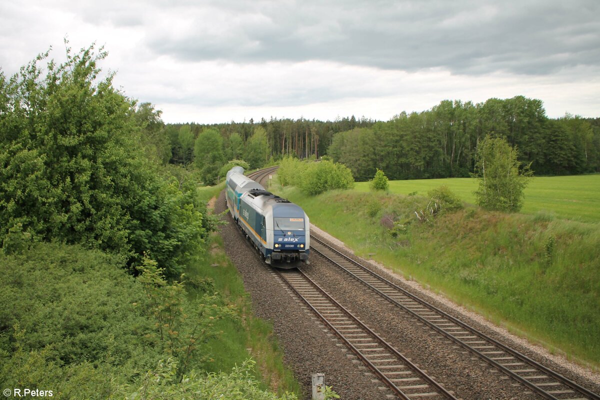 223 081 mit dem ALX RE2 798 Hof - München bei Oberteich. 26.05.22