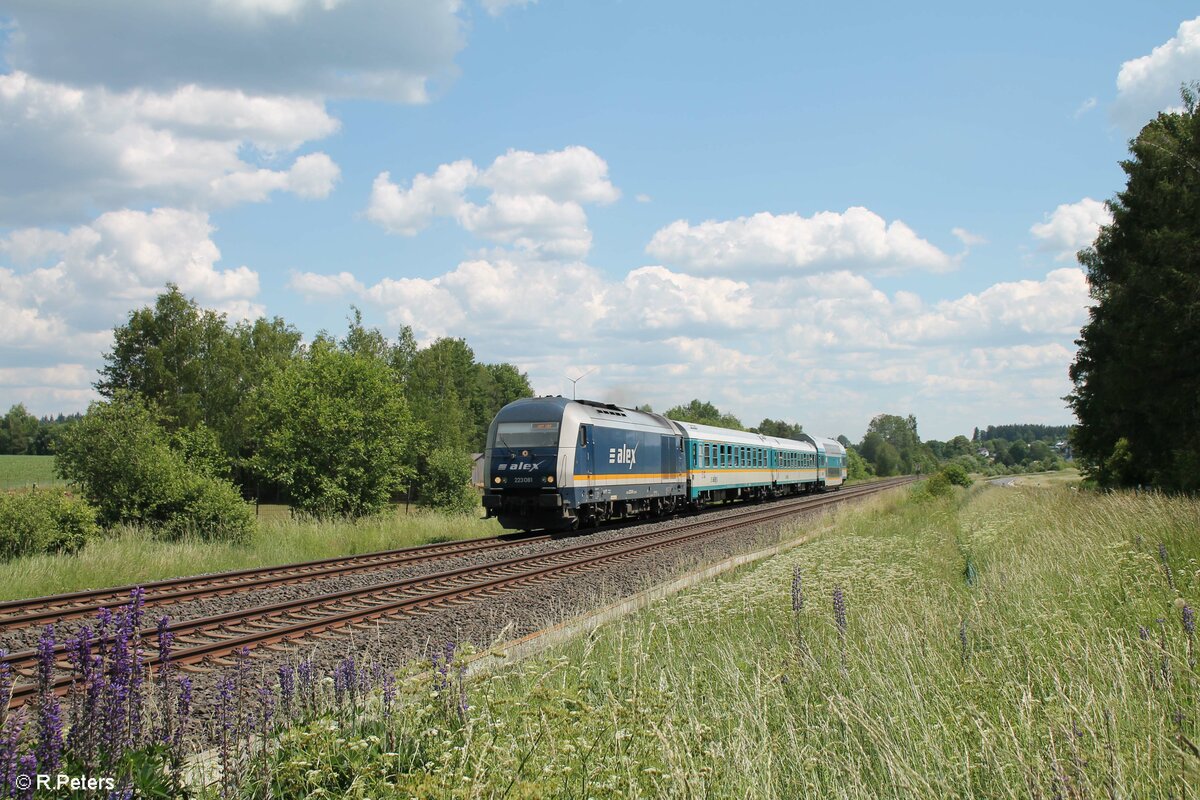 223 081 mit dem RE2 ALX79857 München - Hof bei Großwendern. 12.06.22