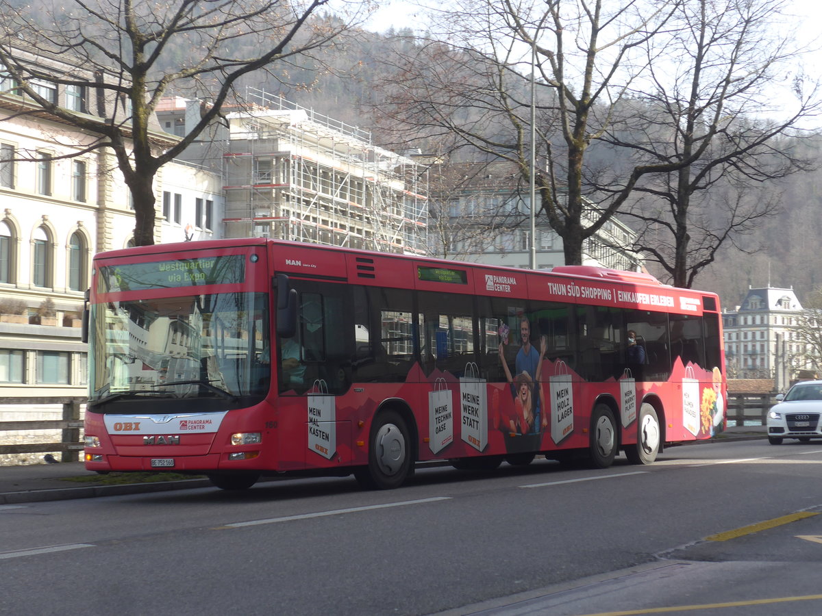 (223'728) - STI Thun - Nr. 160/BE 752'160 - MAN am 24. Februar 2021 in Thun, Postbr�cke