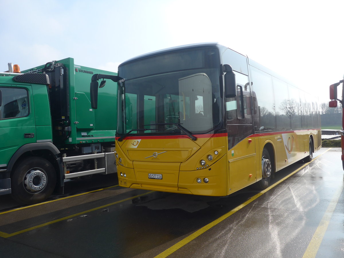 (224'009) - CarPostal Ouest - VD 577'114 - Volvo (ex Favre, Avenches) am 7. M�rz 2021 in Cornaux, Truck Center