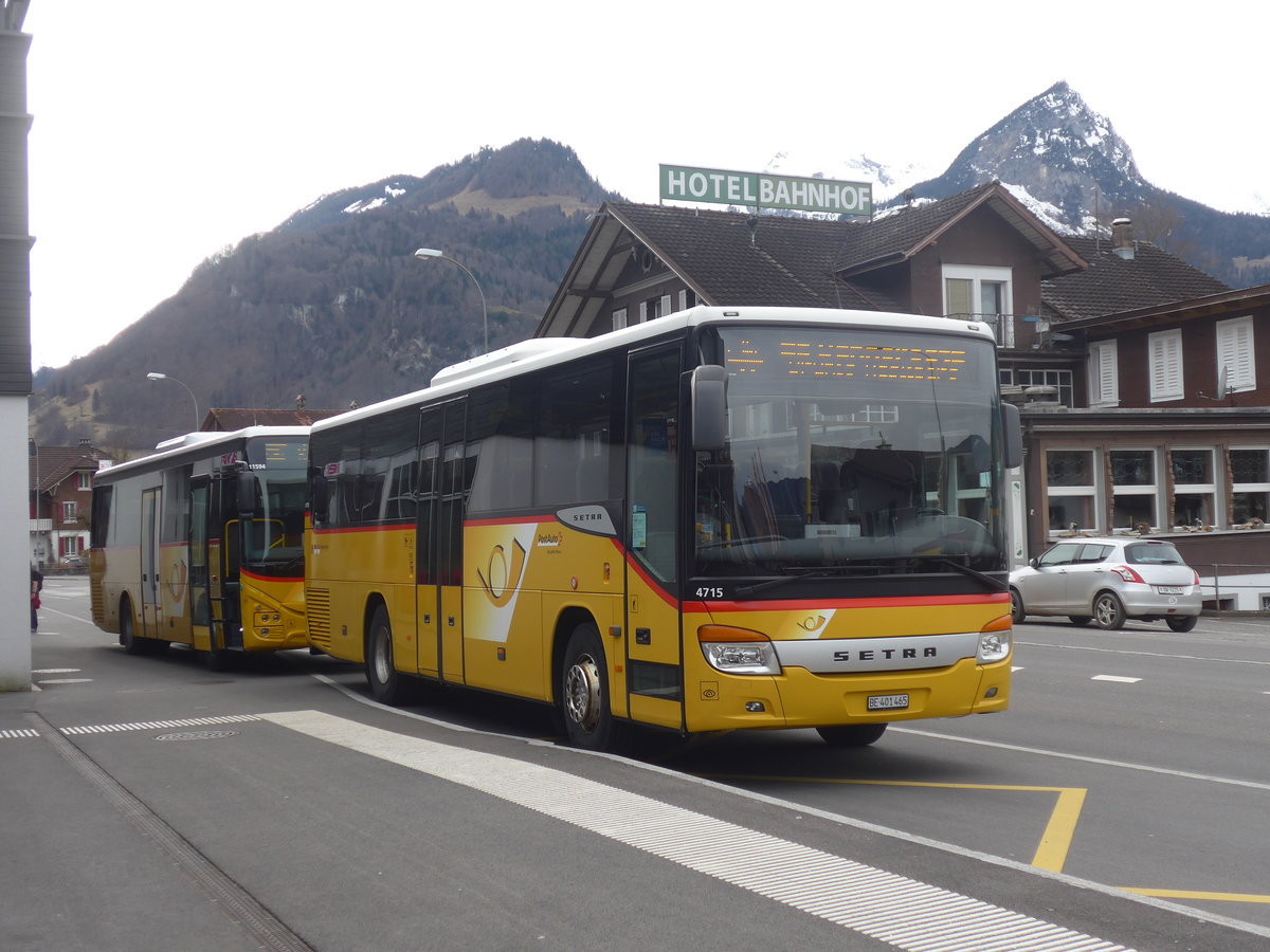 (224'083) - PostAuto Bern - BE 401'465 - Setra (ex AVG Meiringen Nr. 65) am 13. M�rz 2021 beim Bahnhof Giswil