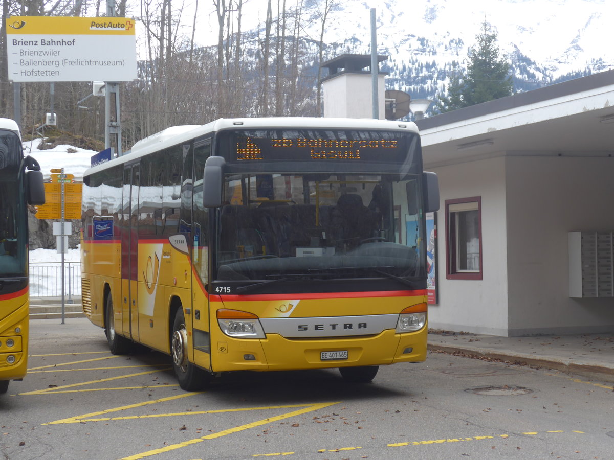 (224'094) - PostAuto Bern - BE 401'465 - Setra (ex AVG Meiringen Nr. 65) am 13. M�rz 2021 auf dem Br�nigpass