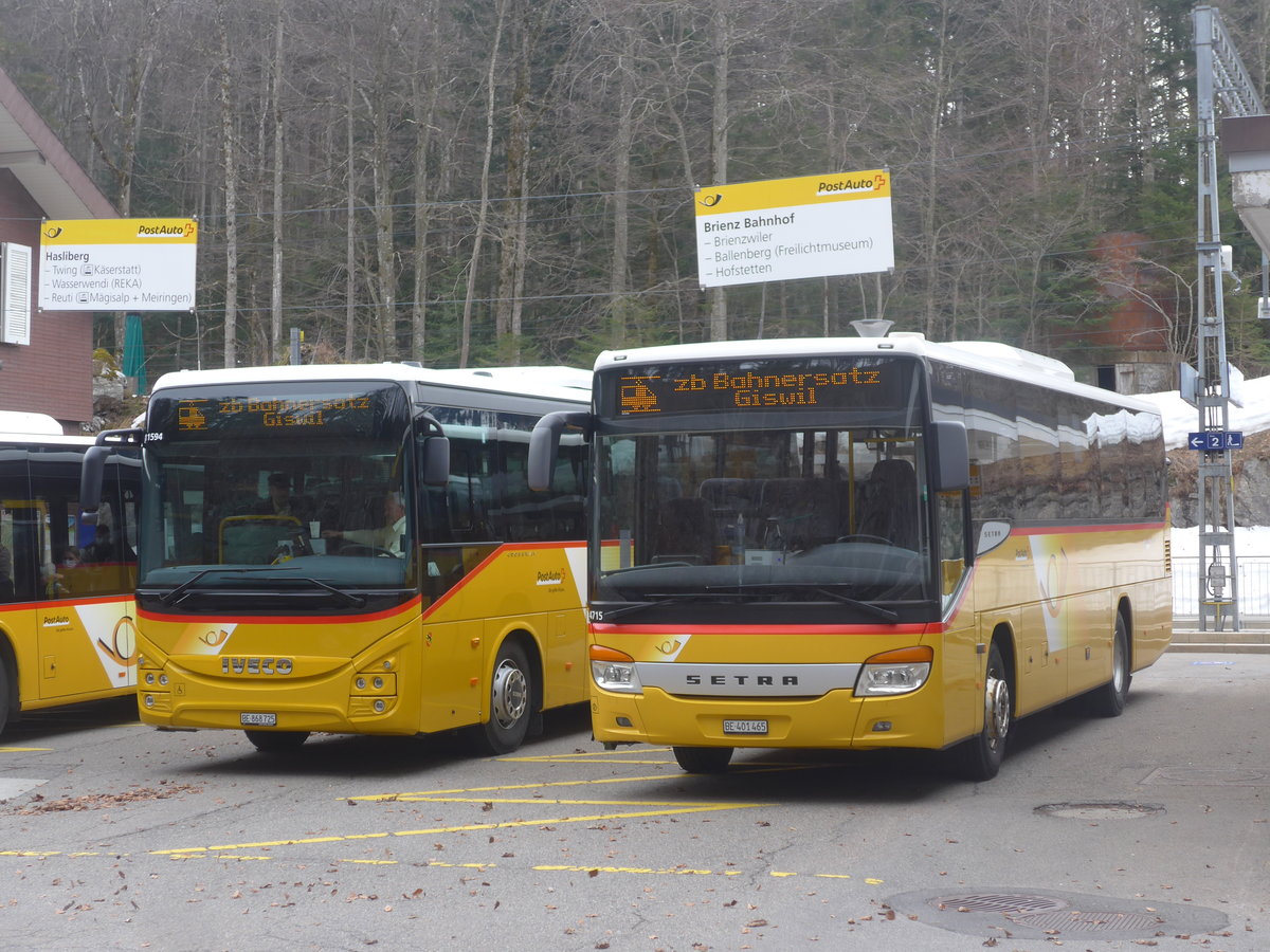 (224'096) - PostAuto Bern - BE 401'465 - Setra (ex AVG Meiringen Nr. 65) am 13. M�rz 2021 auf dem Br�nigpass