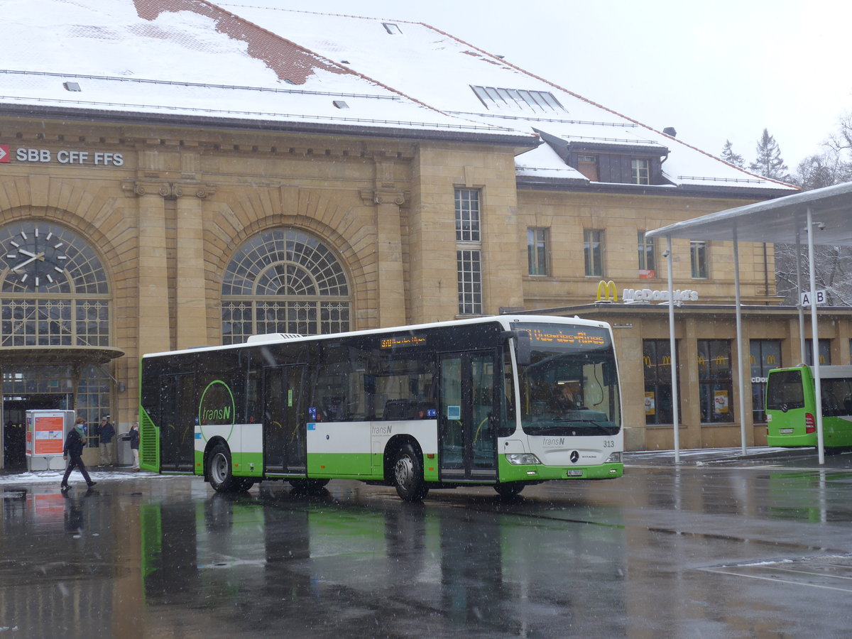 (224'143) - transN, La Chaux-de-Fonds - Nr. 313/NE 78'213 - Mercedes (ex TRN La Chaux-de-Fonds Nr. 313) am 14. Mrz 2021 beim Bahnhof La Chaux-de-Fonds