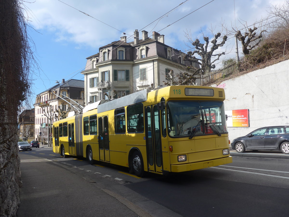 (224'241) - transN, La Chaux-de-Fonds - Nr. 118 - NAW/Hess (ex TN Neuch�tel Nr. 118) am 20. M�rz 2021 in Neuch�tel, Avenue de la Gare