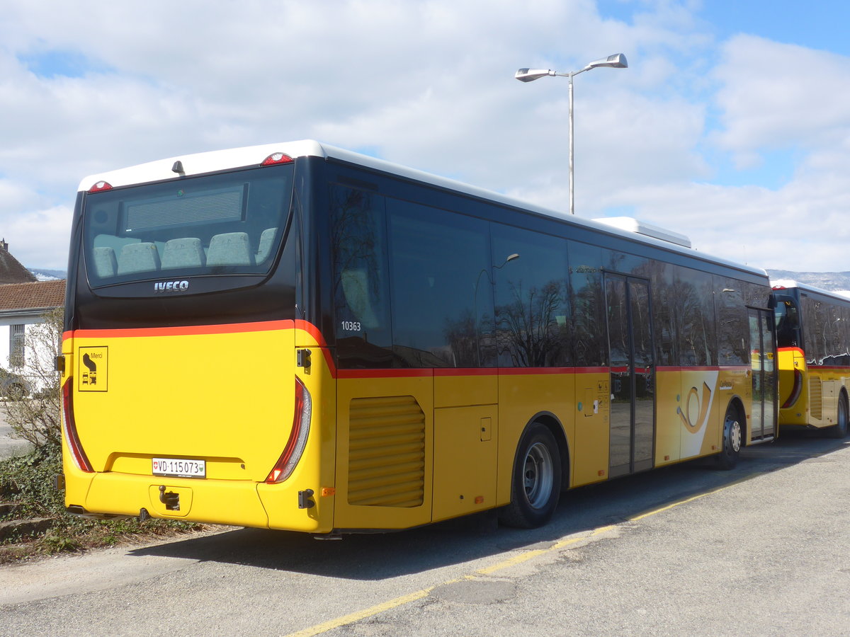 (224'307) - CarPostal Ouest - VD 115'073 - Iveco am 20. M�rz 2021 in Yverdon, Garage